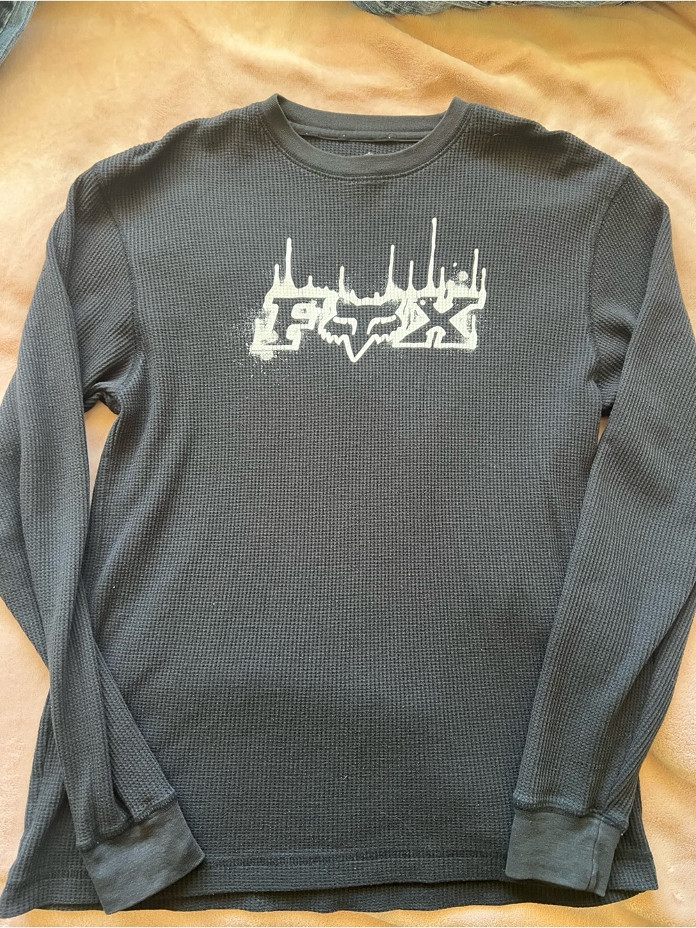 Fox Men's Long Sleeve Waffle Thermal Shirt in Dark Gray with White Logo